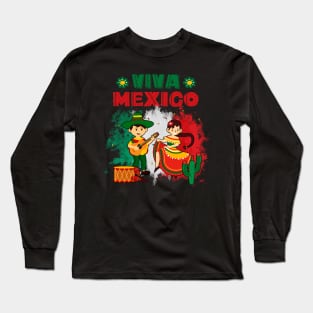 Mexican Independence Viva Mexico Boy Girl Maracas Guitar Long Sleeve T-Shirt